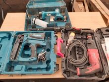 Image of Milwaukee Hammer Drill + Makita Planner + Makita Nail Gun