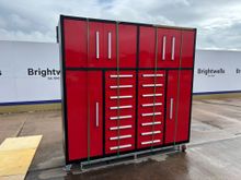 Image of 7ft 16 Drawer 4 Cabinet Red Steel Workbench