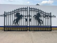 Image of 16ft Pair Of Metal Gates - Horse Design
